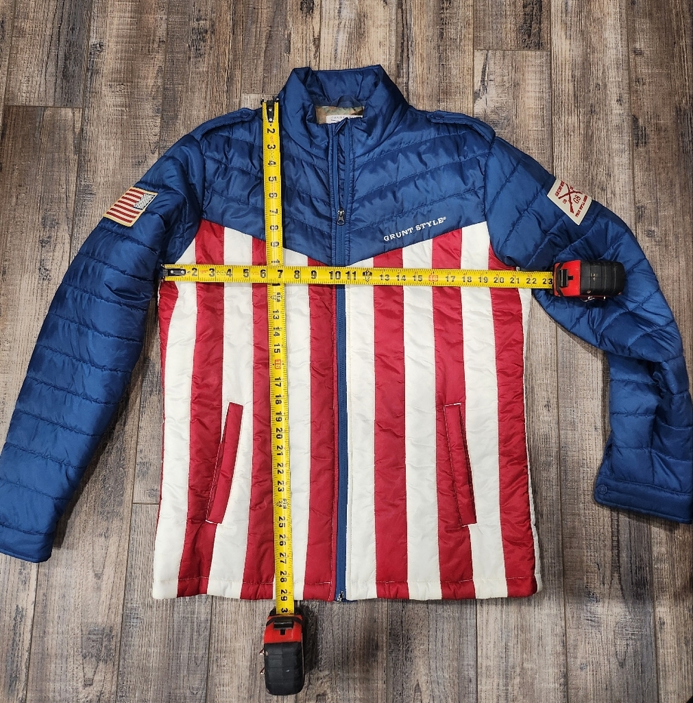 Grunt Style Blue and Red Striped Puffer Jacket